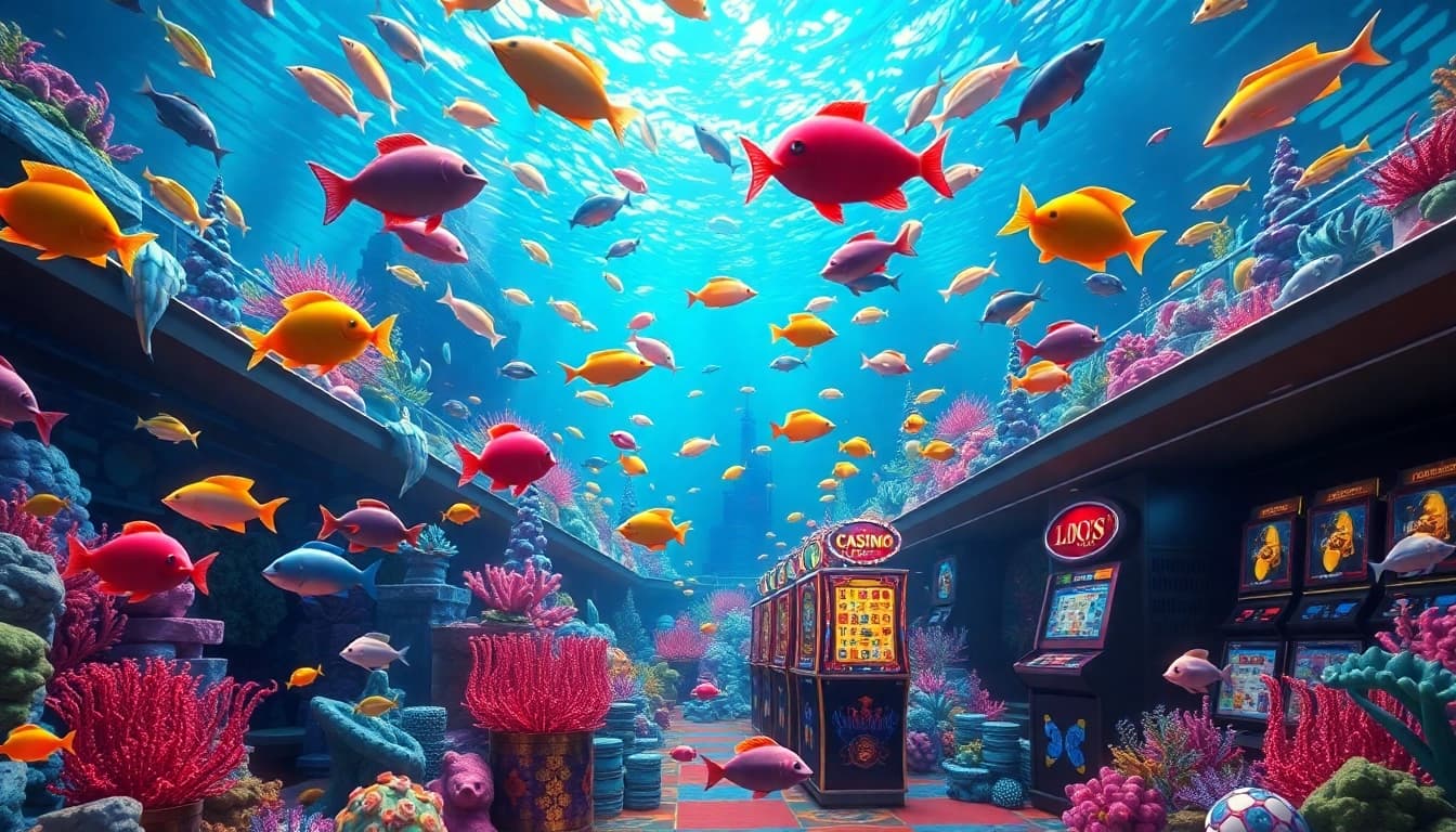 Experience the excitement of bắn cá đổi thưởng with vibrant underwater visuals and casino elements.