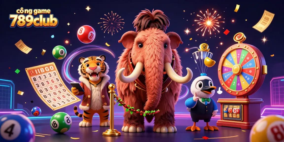 Engage with the vibrant cổng game 789club featuring dynamic casino characters in a colorful lottery setting.