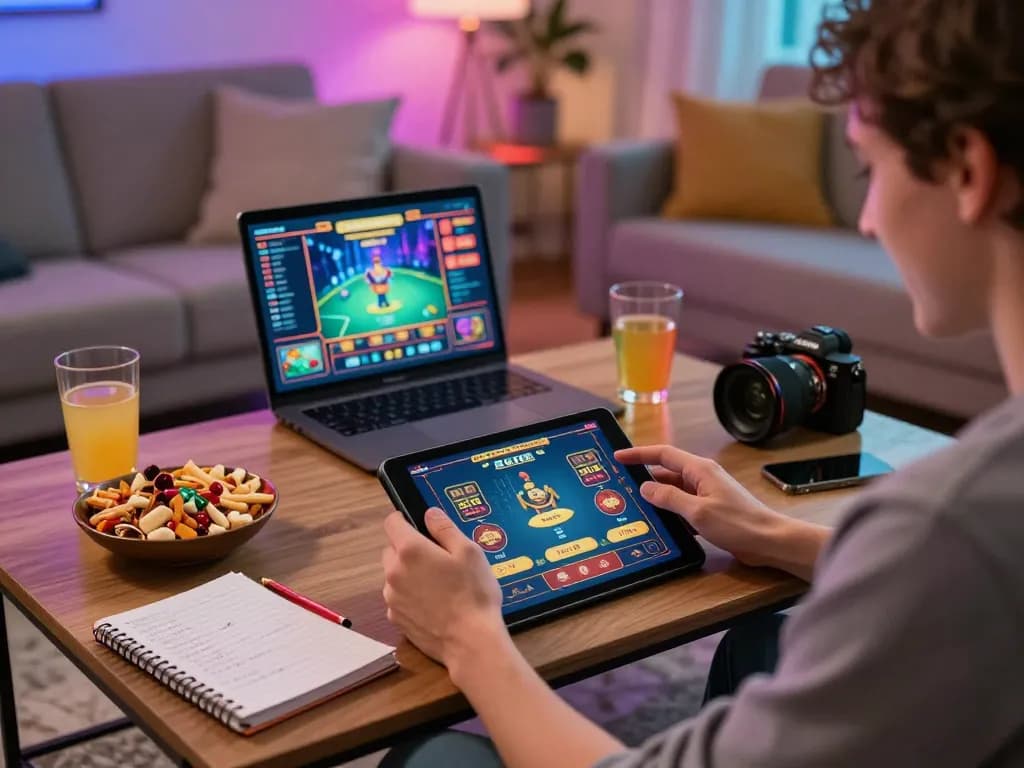 Người đang tham gia vào phiên chơi game trực tuyến thú vị trên ứng dụng KO66, phòng khách hiện đại với không khí sống động.