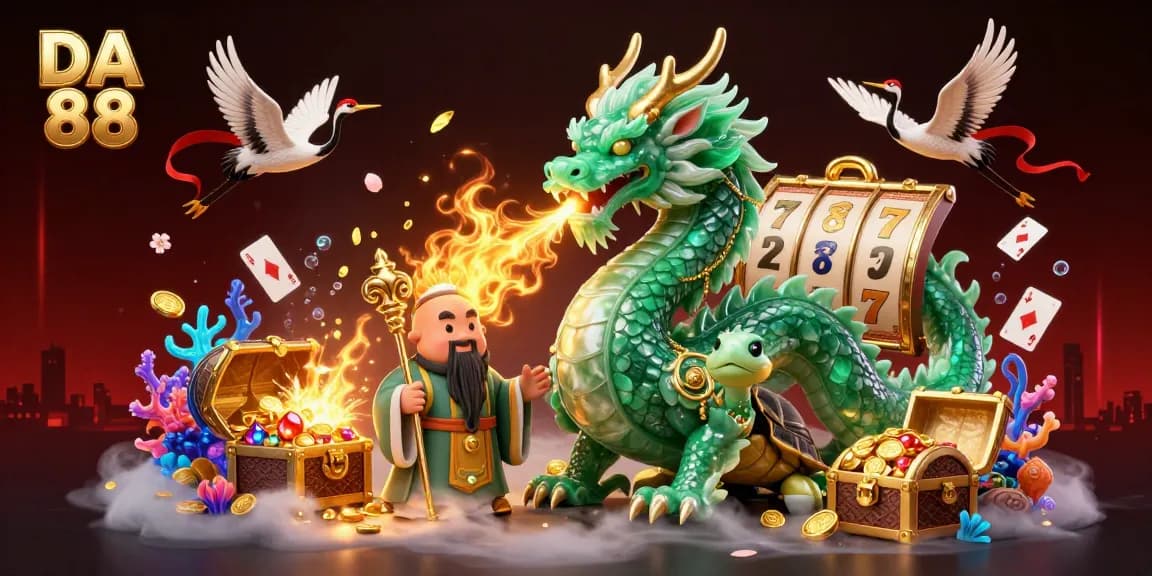 Experience the thrill of DA 88 slots game with a dynamic dragon and lucky symbols.