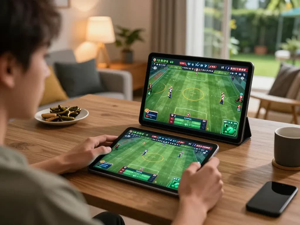 Placing bets on ee88 from a stylish home setting, showing a player engaged in sports betting.