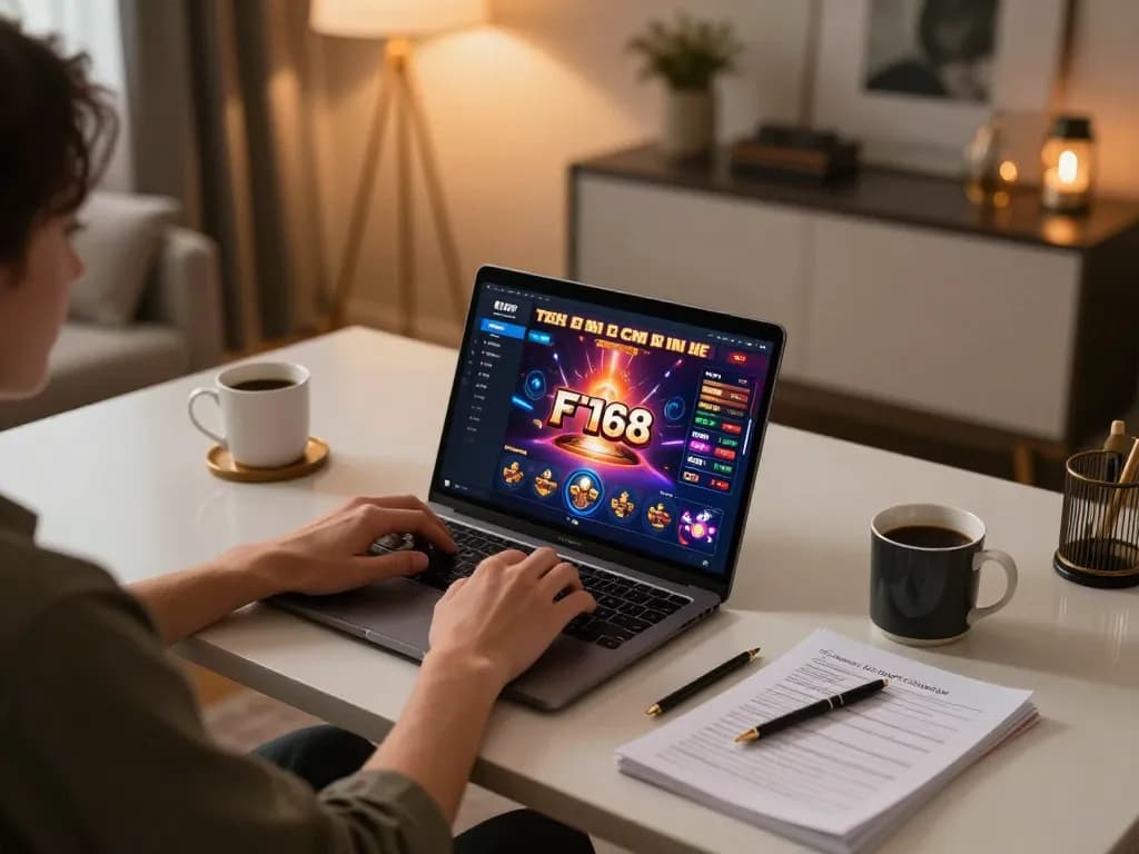 Engaging gameplay on F168 casino interface in a cozy online gaming setup.