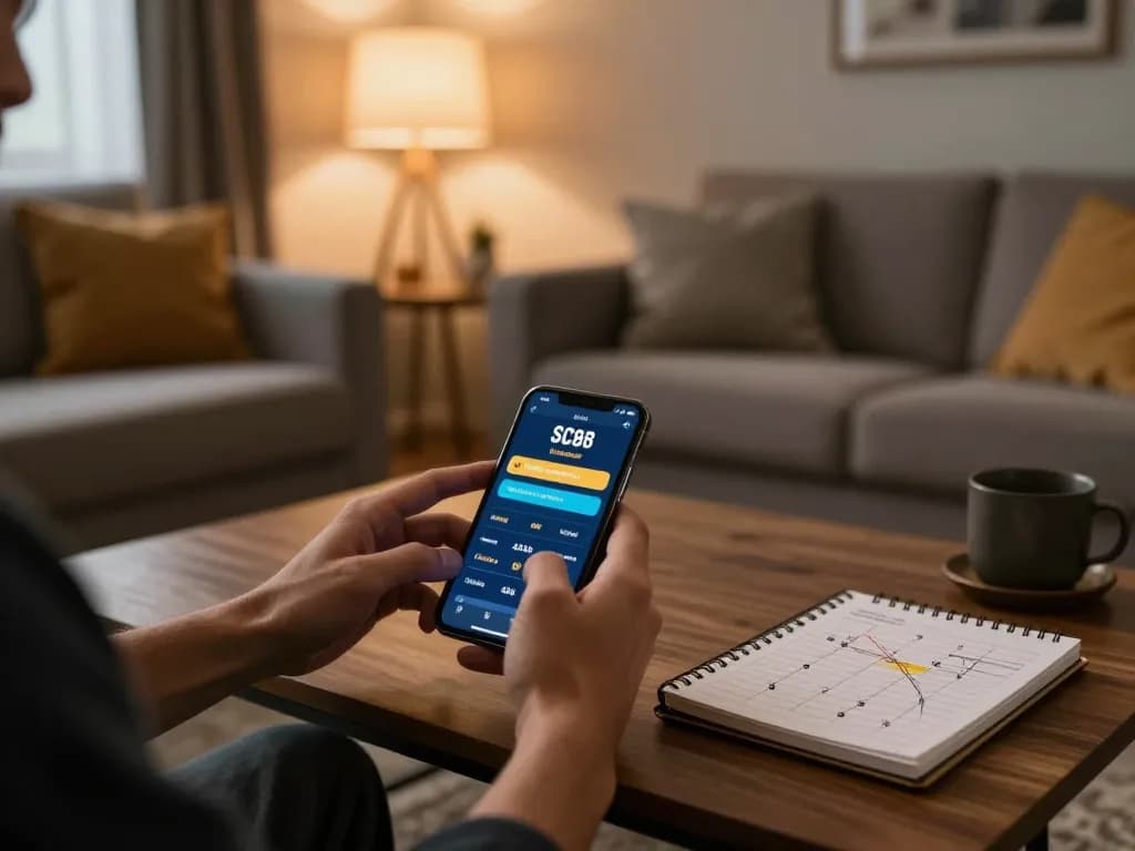 Engaging in SC88 mobile gameplay while managing betting strategies from a cozy home setting
