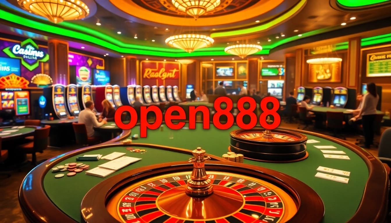 Experience the thrill of online gambling with nhà cái open88, showcasing high-stakes poker and vibrant casino visuals.