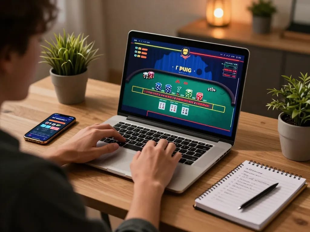 Engaging player enjoying online blackjack at home, showcasing 88xx's vibrant gaming interface.
