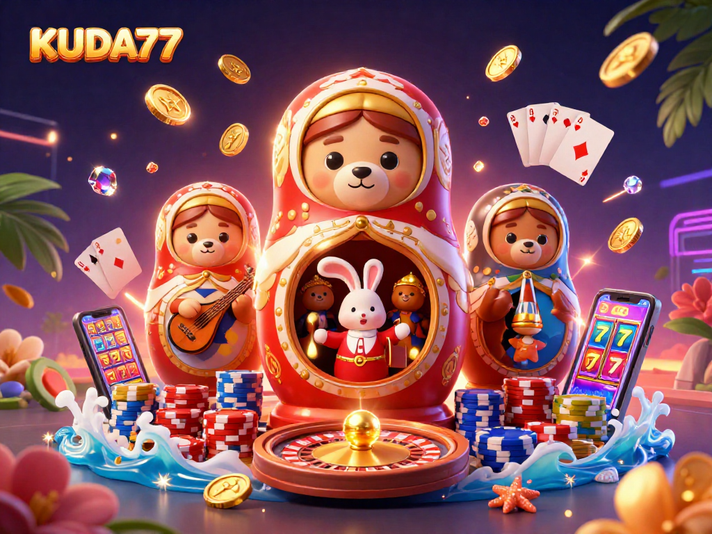 KUDA77 menyenangkan dengan ilustrasi kasino 3D penuh aksi dari karakter unik.