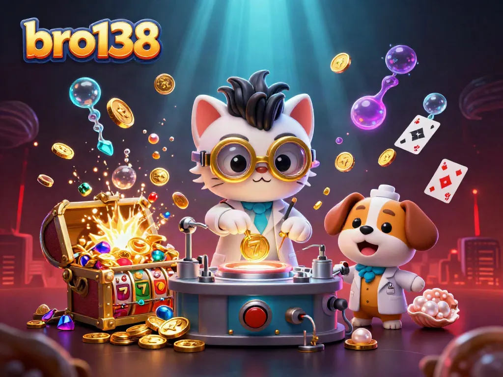 Engage in thrilling gameplay at bro138 with vibrant slots and golden coins bursting from treasures.