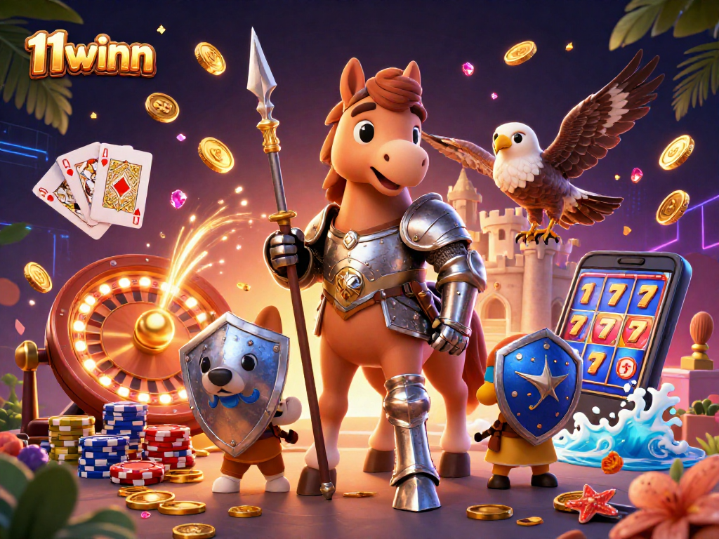 Experience thrilling gaming at 11winn with knights, gems, and iconic casino elements.