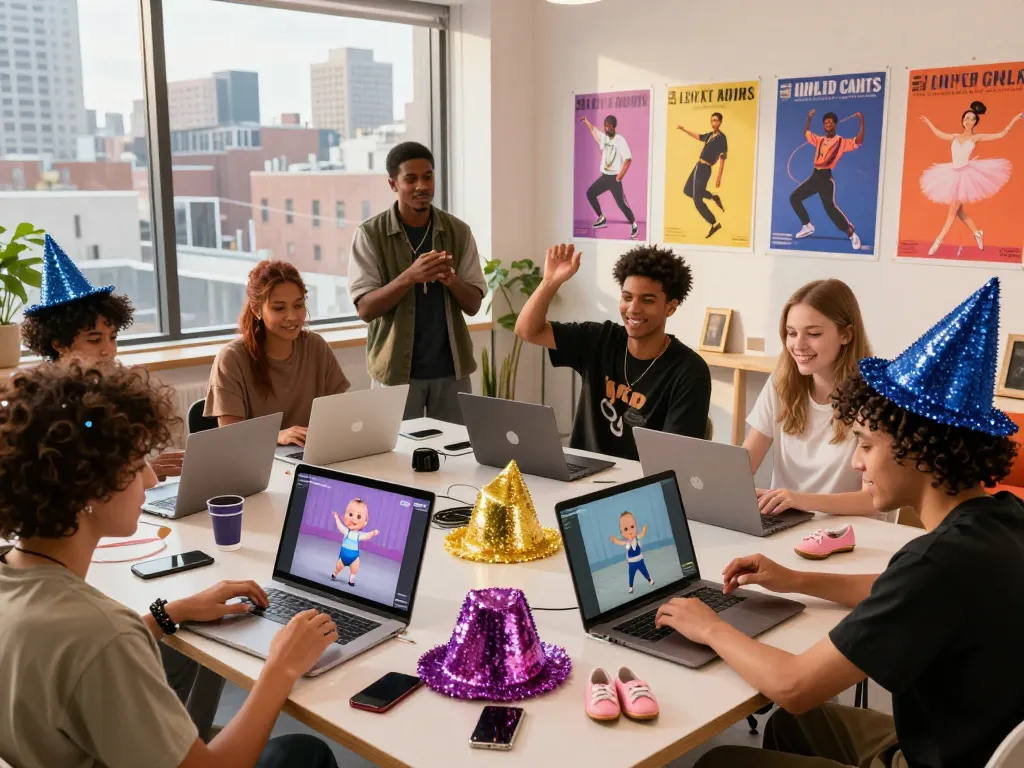 Engaging scene of young creators using kling ai dance to produce dynamic videos from photos.
