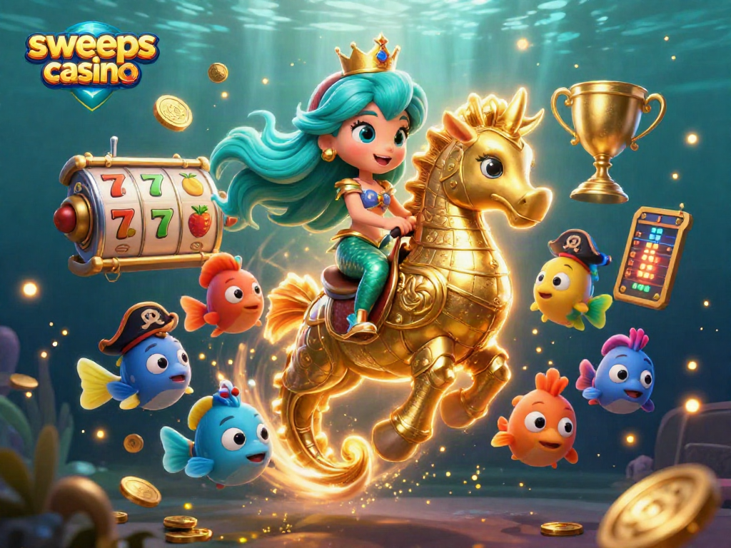 Win big at sweeps coins casino with the magical mermaid princess and her golden seahorse!