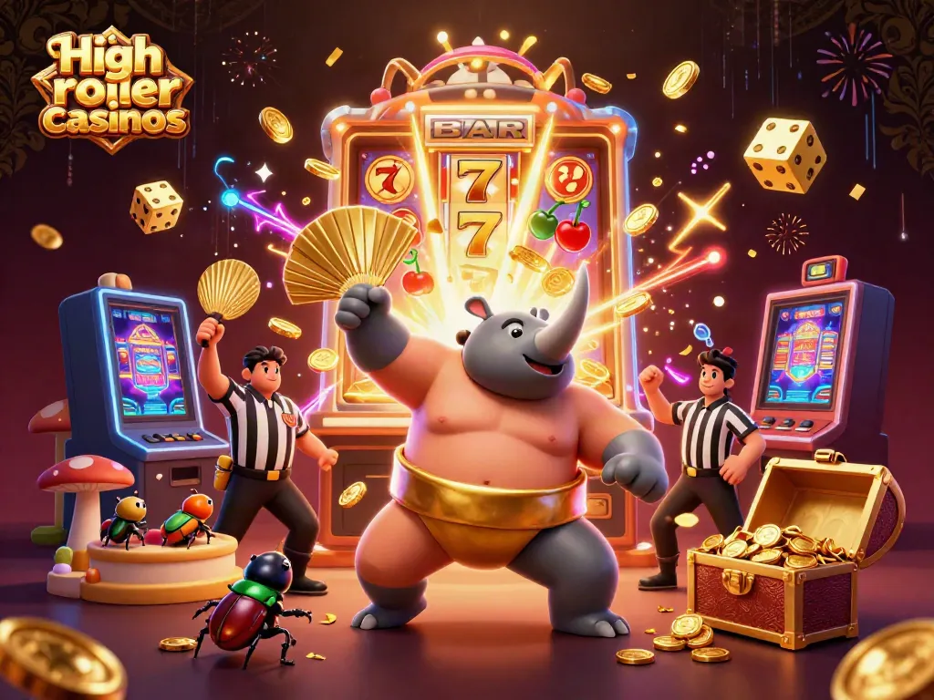 Experience the thrill at high roller casinos with vibrant 3D characters celebrating a jackpot win.