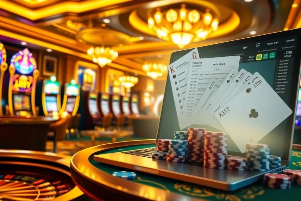 Lô Đề online showcasing vibrant betting slips and casino elements in a luxurious setting.