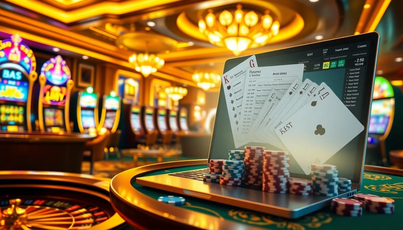 Lô Đề online showcasing vibrant betting slips and casino elements in a luxurious setting.