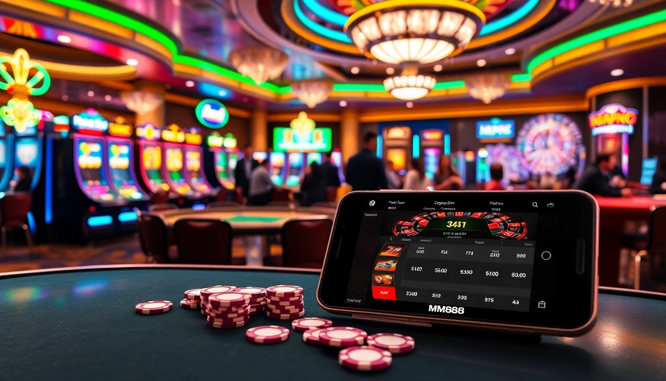 Engaging casino scene with vibrant elements showcasing gambling activities at https://mm88.observer/ online platform.