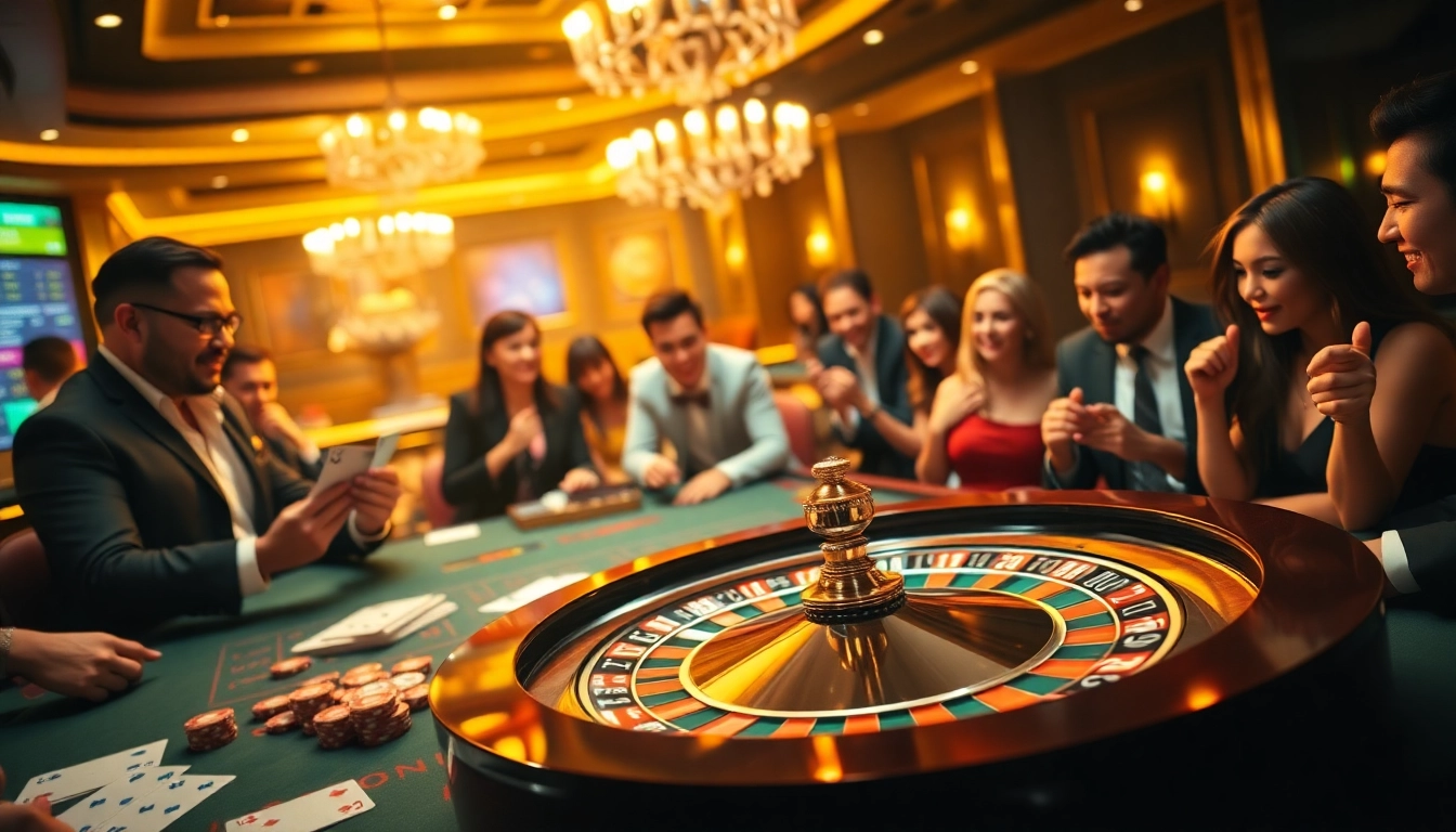 Experience the excitement of gaming at hdbet com with players at a lively casino table.