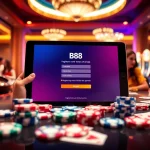 Registering for fun and excitement at B8 with engaging casino elements visible.