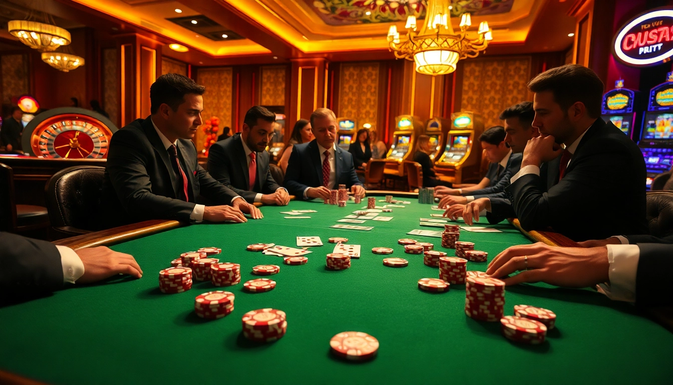 High-stakes poker scene at https://bags168.com/ showcasing intense players and vibrant poker chips.