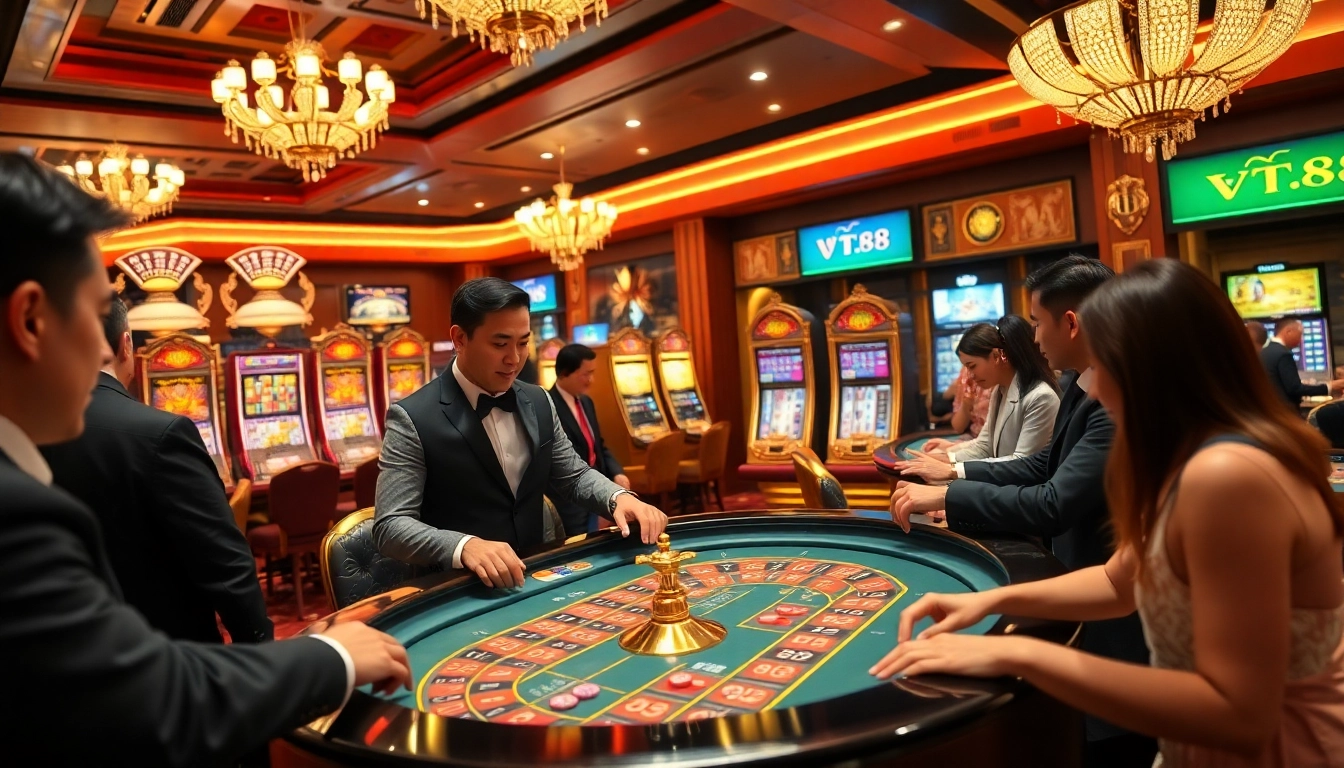 Engage in ĐĂNG KÝ VT88 at a lively casino table filled with excitement and luxury.