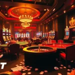 Experience thrilling online gambling at F8BET with a vibrant casino scene featuring poker players and roulette.