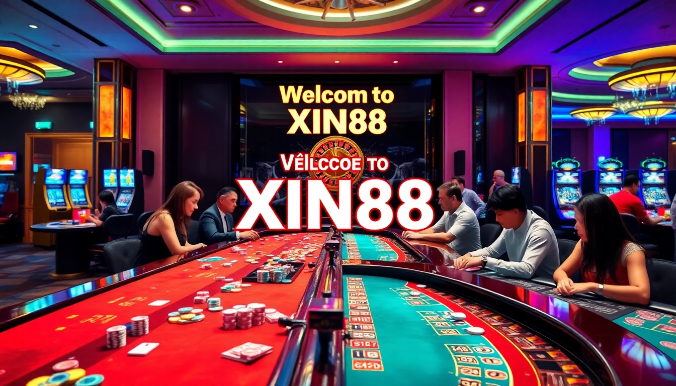 Cổng Game XIN88 offers an exciting online gambling experience with vibrant casino visuals and engaged players.