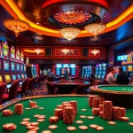 Excited players enjoying nổ hũ slot machines in a luxurious casino environment.