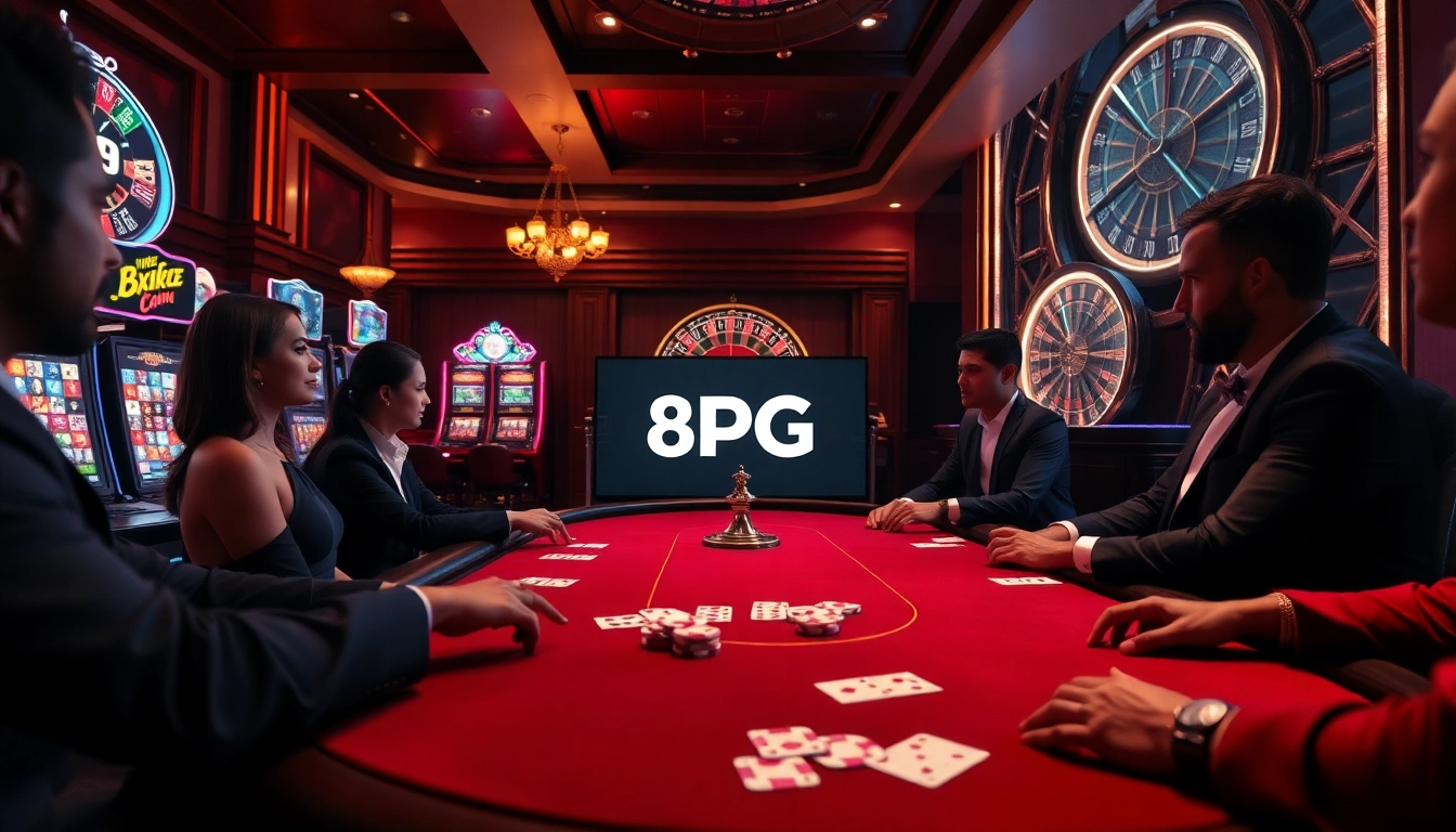 Experimenta la emoción del casino 8PG con una escena de póker vibrante que muestra una jugabilidad trepidante.