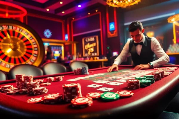 Players strategizing at a poker table in a luxurious casino atmosphere featuring CM88 branding.