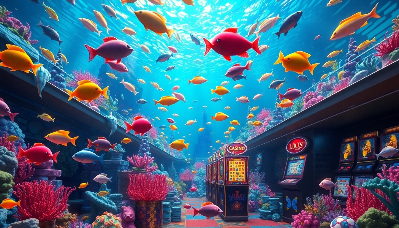 Experience the excitement of bắn cá đổi thưởng with vibrant underwater visuals and casino elements.