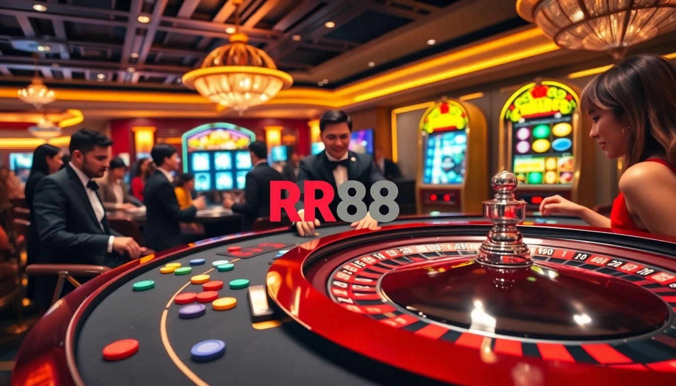 Experience the thrill of RR88 gambling with vibrant casino action at the roulette table.