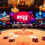 B52CLUB poker scene featuring vibrant cards and chips at an elegant casino table.