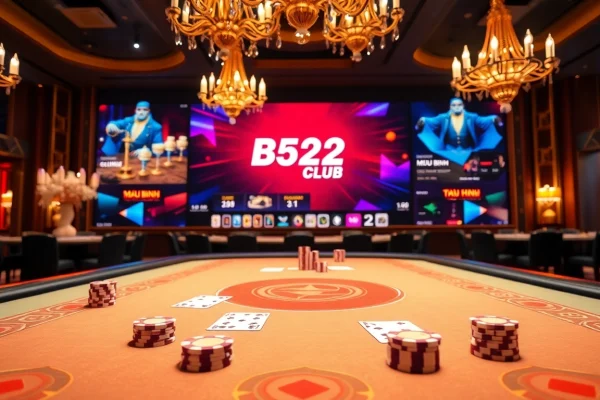 B52CLUB poker scene featuring vibrant cards and chips at an elegant casino table.