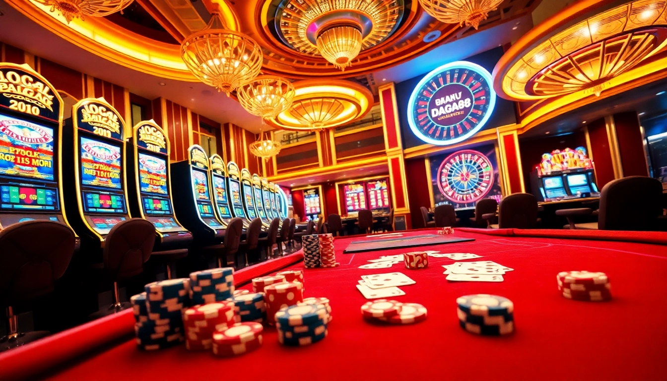 DAGA88 high-stakes gambling table with poker chips and vibrant casino atmosphere.