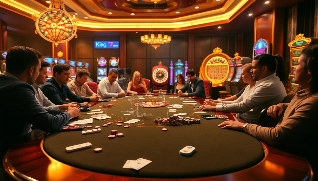 Experience the excitement of King79's casino games with vibrant poker tables and colorful chips.