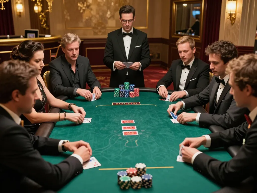 Players engage intensely at a manclub poker table with chips stacked high and strategic gameplay unfolding.