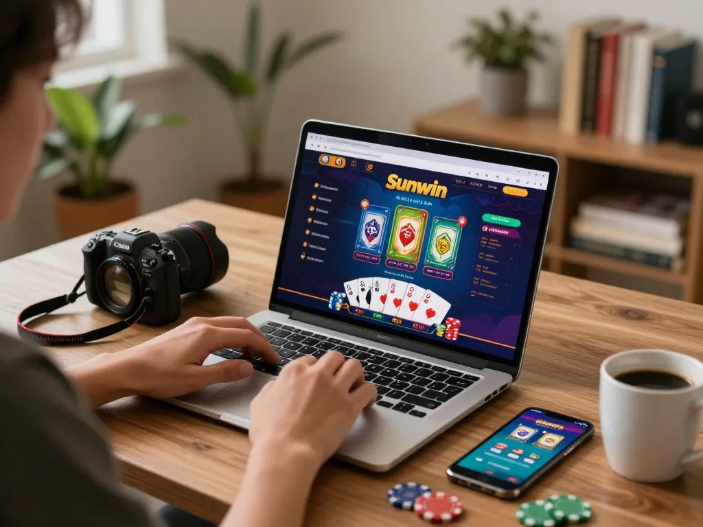 Sunwin online gaming session featuring vibrant laptop interface and engaging environment.