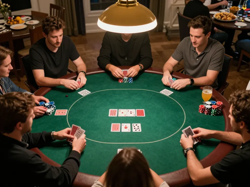 Players enjoying an exciting poker game at home, showcasing F168's engaging atmosphere and strategic gameplay.
