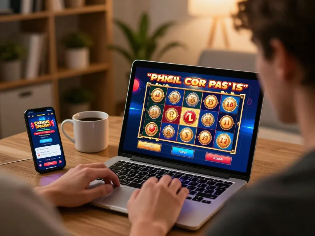 Engaging online player exploring slot bonus games on laptop for more winnings.