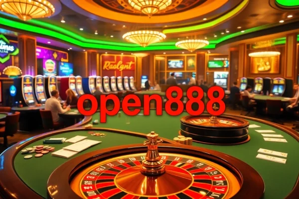 Experience the thrill of online gambling with nhà cái open88, showcasing high-stakes poker and vibrant casino visuals.