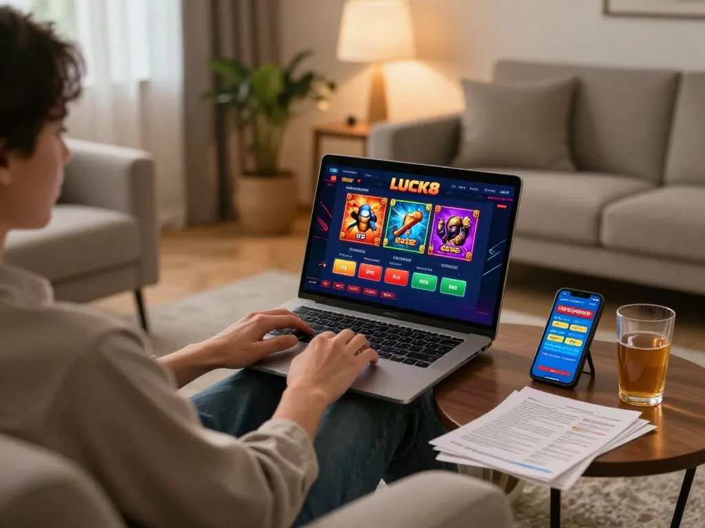Tham gia trò chơi casino trực tuyến LUCK8 trong một không gian ấm cúng tại nhà, khuyến khích chơi game có trách nhiệm.