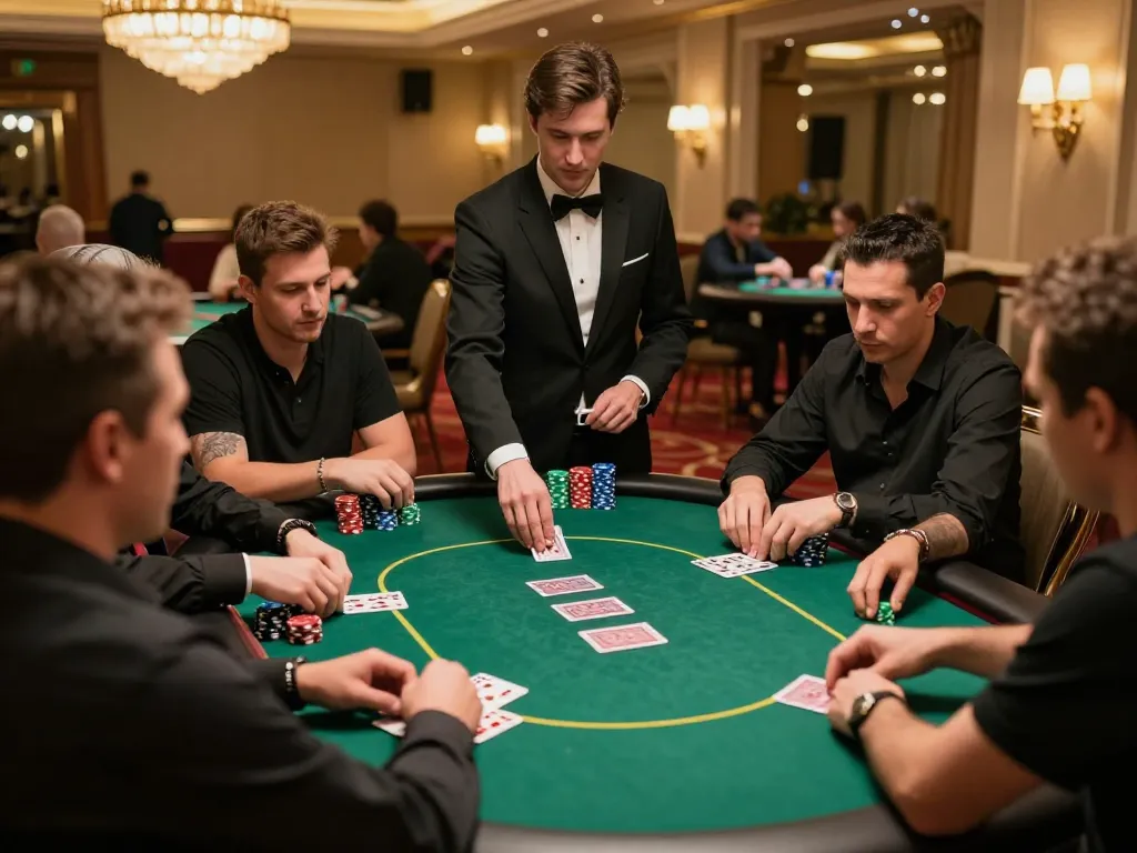Players engaging in a strategic poker game at an Au88 casino table, showcasing excitement and skill.