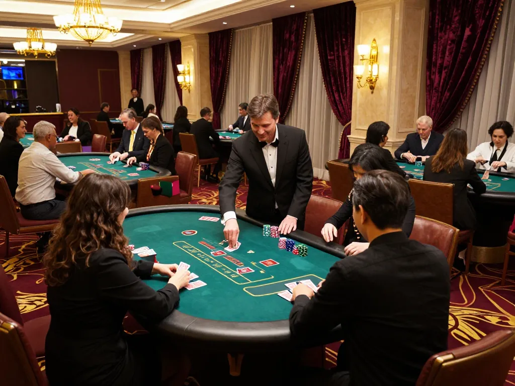 Engaged players placing bets at QQ88 Com blackjack tables in a vibrant casino atmosphere.