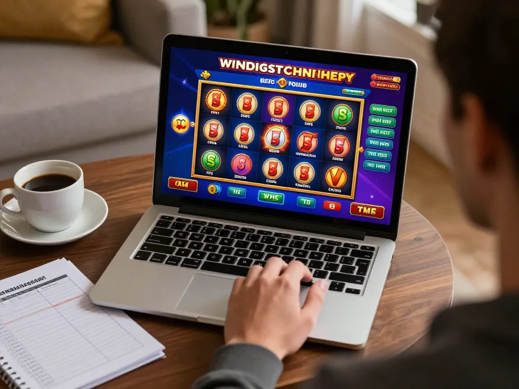 Nohu90 player engaged in online casino slots, showcasing strategic gameplay at home.