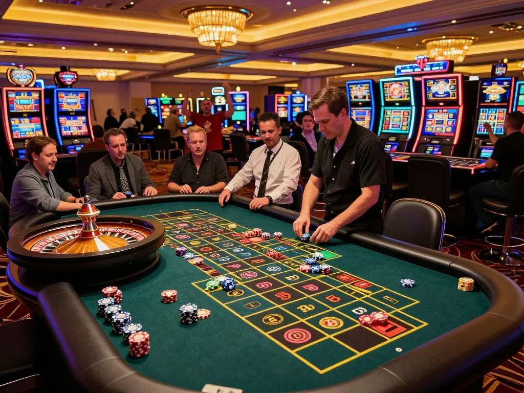 Players engaged in thrilling roulette action at a sunwin casino, creating an exciting gaming atmosphere.