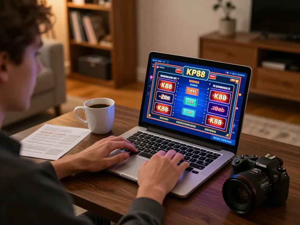 Engaged player exploring kp88 link while strategizing their winning odds at home.