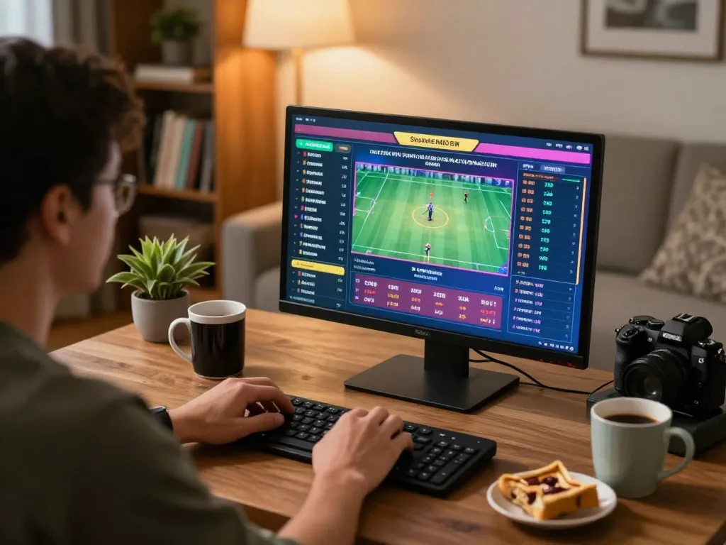 Person strategizing in online betting at home with fabet sports interface
