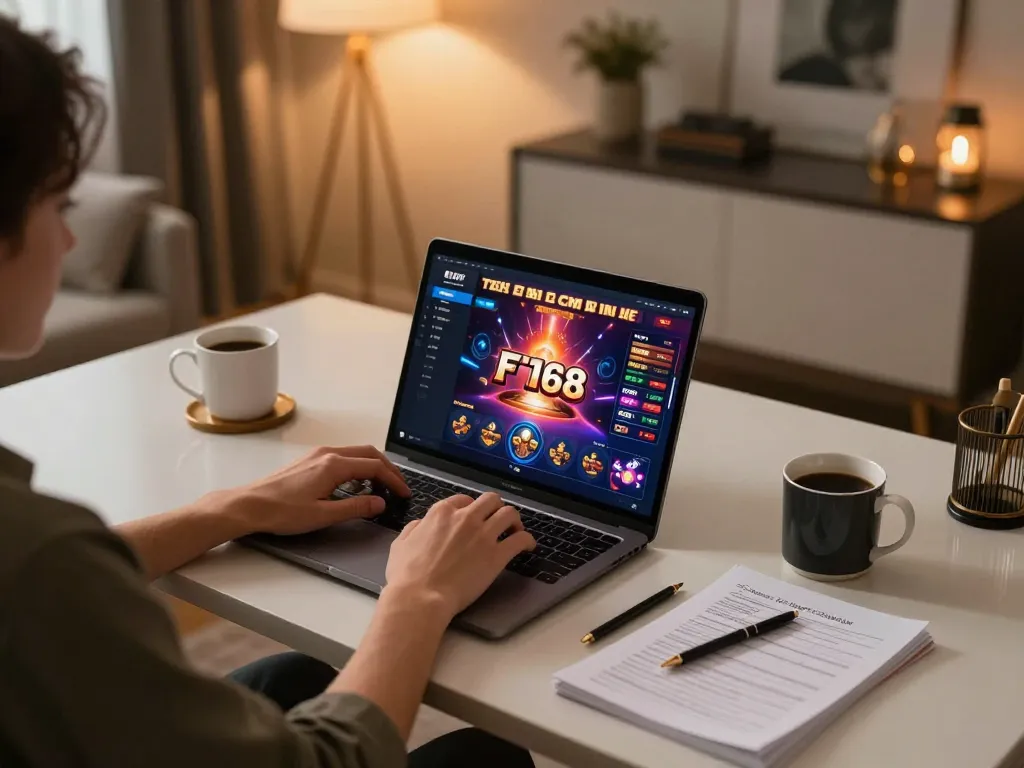 Engaging gameplay on F168 casino interface in a cozy online gaming setup.