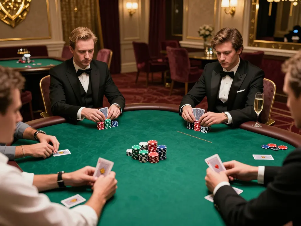 High-stakes poker action at iwin club with colorful chips and focused players.