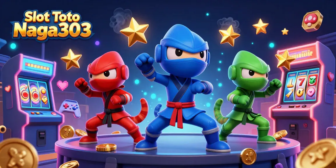 Play Slot Toto Naga303 with dynamic gaming actions featuring colorful 3D chameleons and arcade elements.