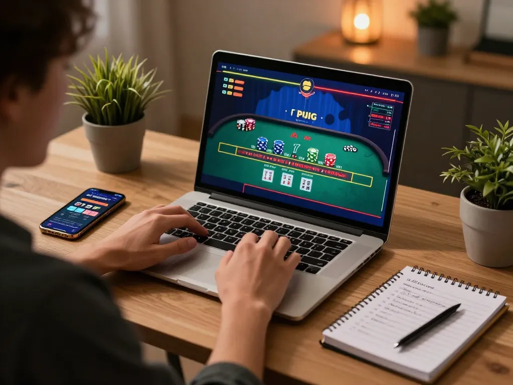 Engaging player enjoying online blackjack at home, showcasing 88xx's vibrant gaming interface.