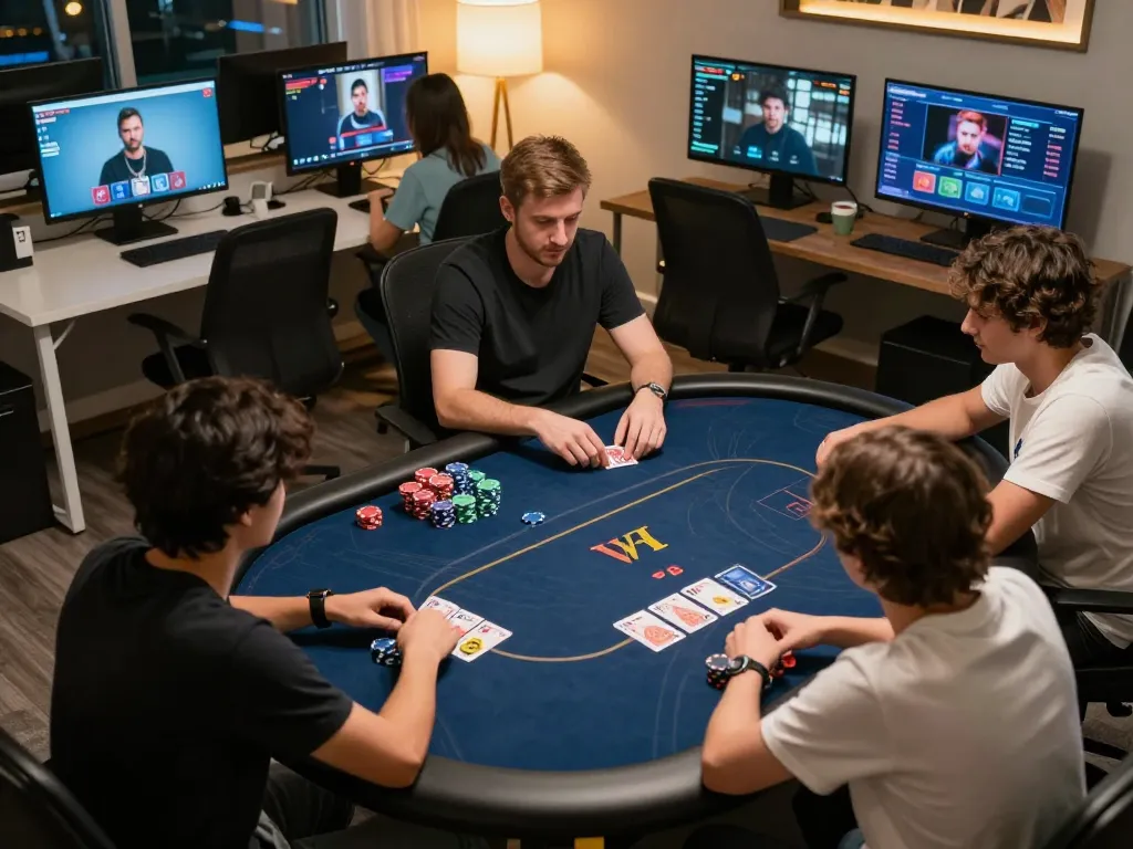 Players engaging in go88 online poker, showcasing cards and chips in a vibrant gaming atmosphere